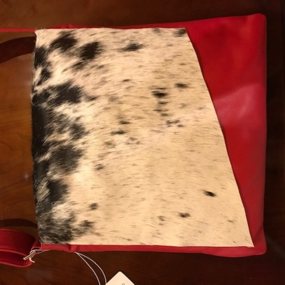 Overland Handbags - Overland Red and Cow Hide Saddle Bag, NWT